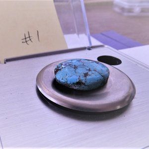 Blue turquoise cabochon from Sinai Peninsula of Egypt.
